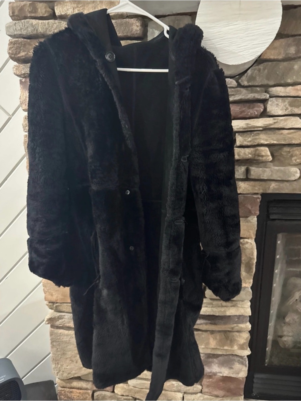 Women's Black Faux Fur/ Suede reversible Hooded Coat